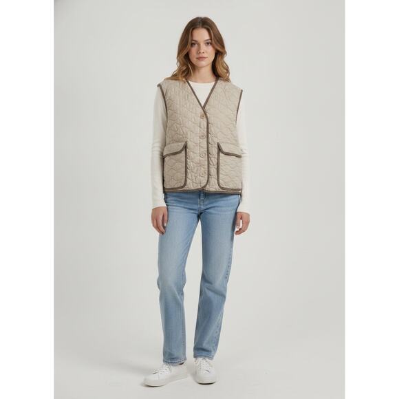 MATE the Label Jackets & Blazers - MATE the Label Organic Cotton Quilted Vest - Mushroom (Beige) / Brown Trim - M